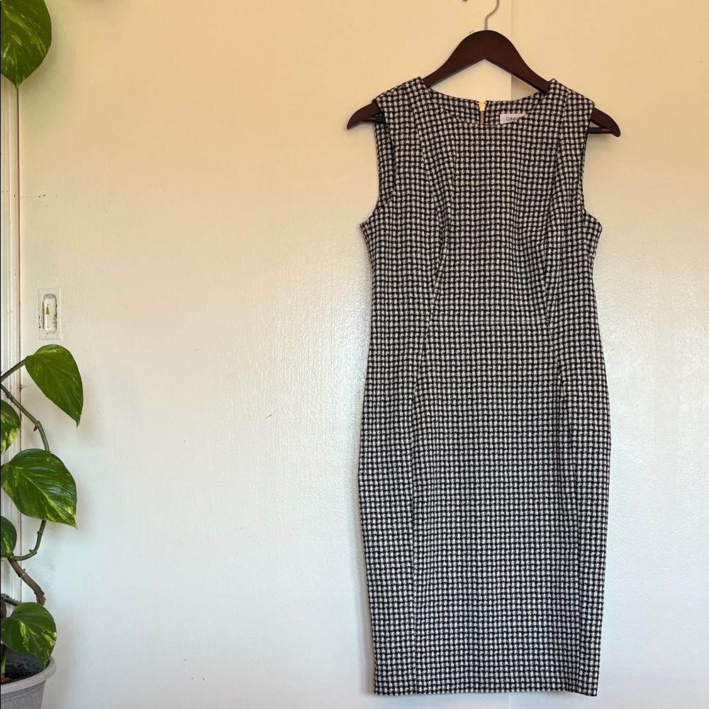 Calvin Klein Black and White Patterned Midi Dress